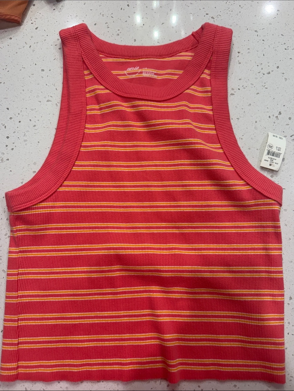Boohoo Ribbed Striped Tank - coral & Yellow